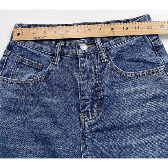 SHEIN Womens XS High-Rise Ankle Distressed Medium Wash Denim Mom JEANS EUC - Picture 3 of 4